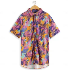 Best OUKU Men's Tropical Shirt Summer Hawaiian Shirt Button Up Shirt Short Sleeve Hawaiian Fashion Casual Vacation Daily Hawaiian Summer Lapel Print Purple