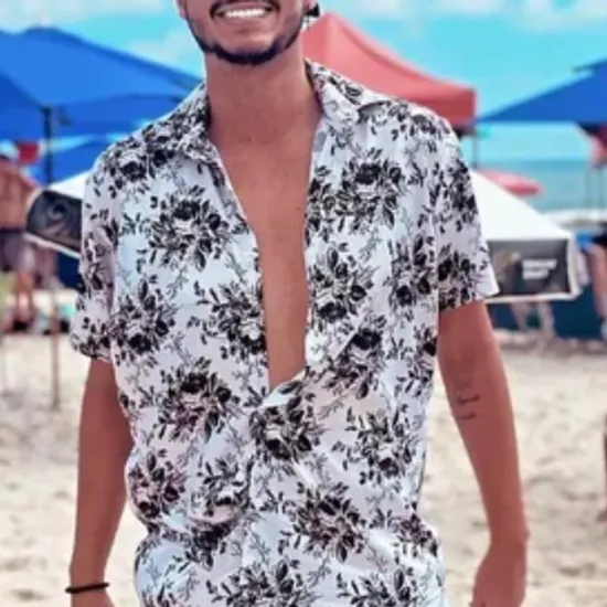 OUKU Men's Tropical Shirt Summer Hawaiian Shirt Aloha Shirt Short Sleeves Shirt Turndown Tropical Fashion Hawaiian Outdoor Street Hawaiian Yellow Pink Brown S M L