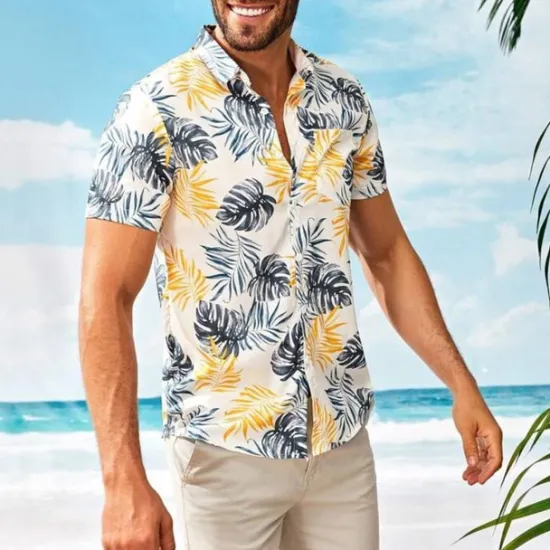 OUKU Men's Tropical Shirt Summer Hawaiian Shirt Aloha Shirt Short Sleeves Shirt Turndown Tropical Fashion Hawaiian Outdoor Street Hawaiian Yellow Pink Brown S M L