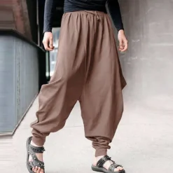 Online OUKU Men's Trousers Baggy Pants Casual Pants Baggy Harem Pants Drawstring Elastic Waist Wide Leg Solid Color Daily Streetwear Hippie Yoga Loose Fit Black Navy Blue