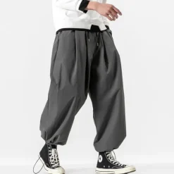 OUKU Men's Trousers Baggy Pants Harem Pants Casual Pants Baggy Harem Pants Pocket Wide Leg Leg Drawstring Solid Color Comfort Sports Daily Streetwear Casual / Sporty Black Grey Micro-elastic
