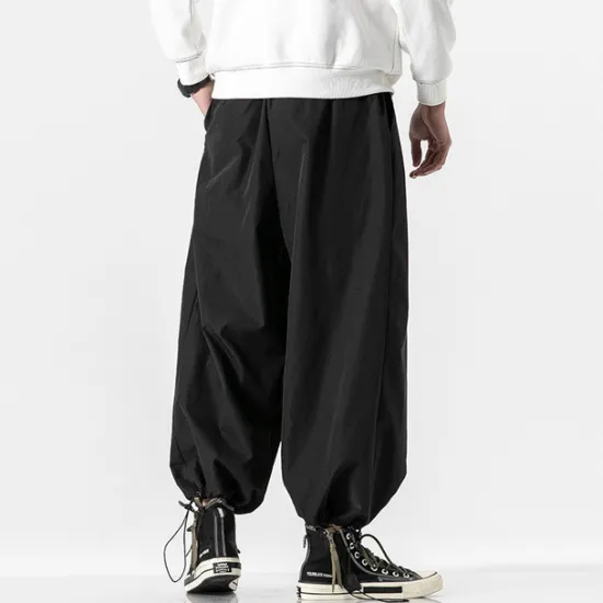 OUKU Men's Trousers Baggy Pants Harem Pants Casual Pants Baggy Harem Pants Pocket Wide Leg Leg Drawstring Solid Color Comfort Sports Daily Streetwear Casual / Sporty Black Grey Micro-elastic