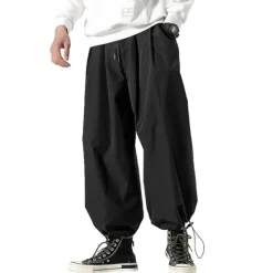 OUKU Men's Trousers Baggy Pants Harem Pants Casual Pants Baggy Harem Pants Pocket Wide Leg Leg Drawstring Solid Color Comfort Sports Daily Streetwear Casual / Sporty Black Grey Micro-elastic