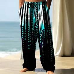 Best OUKU Men's Trousers Baggy Pants Casual Pants Elastic Drawstring Waist Linen-Like Pants with Pockets Dot Gradient Stripes Full Length Outdoor Vacation Streetwear White & Blue White+Green Inelastic