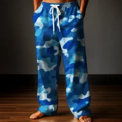 New OUKU Men's Trousers Baggy Pants Casual Pants Elastic Drawstring Waist Linen-Like Pants with Pockets Camo Camouflage Full Length Outdoor Vacation Classic Style Army Green Purple Inelastic