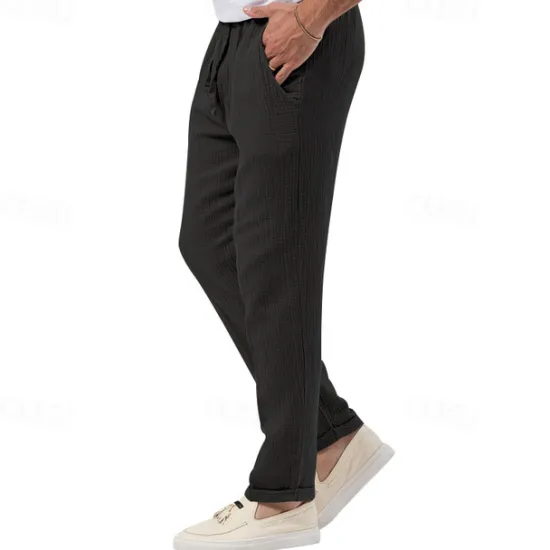 OUKU Men's Trousers Beach Shorts Casual Pants Seersucker Pants Drawstring Elastic Waist Straight Leg Plain Comfort Breathable Daily Holiday Vacation Fashion Casual Black White