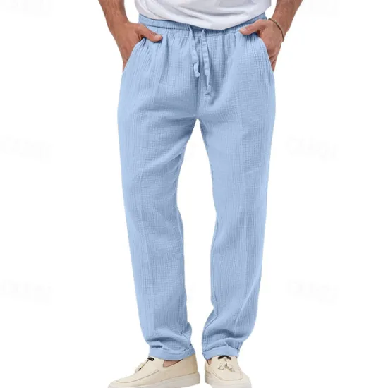 OUKU Men's Trousers Beach Shorts Casual Pants Seersucker Pants Drawstring Elastic Waist Straight Leg Plain Comfort Breathable Daily Holiday Vacation Fashion Casual Black White