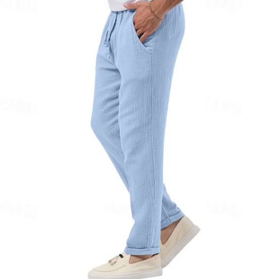 OUKU Men's Trousers Beach Shorts Casual Pants Seersucker Pants Drawstring Elastic Waist Straight Leg Plain Comfort Breathable Daily Holiday Vacation Fashion Casual Black White
