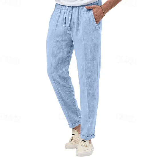 OUKU Men's Trousers Beach Shorts Casual Pants Seersucker Pants Drawstring Elastic Waist Straight Leg Plain Comfort Breathable Daily Holiday Vacation Fashion Casual Black White