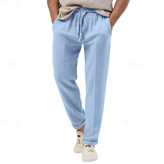 OUKU Men's Trousers Beach Shorts Casual Pants Seersucker Pants Drawstring Elastic Waist Straight Leg Plain Comfort Breathable Daily Holiday Vacation Fashion Casual Black White