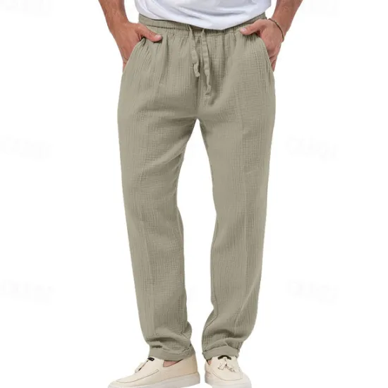 OUKU Men's Trousers Beach Shorts Casual Pants Seersucker Pants Drawstring Elastic Waist Straight Leg Plain Comfort Breathable Daily Holiday Vacation Fashion Casual Black White