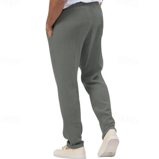 OUKU Men's Trousers Beach Shorts Casual Pants Seersucker Pants Drawstring Elastic Waist Straight Leg Plain Comfort Breathable Daily Holiday Vacation Fashion Casual Black White