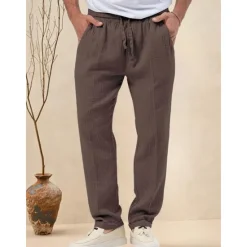 OUKU Men's Trousers Beach Shorts Casual Pants Seersucker Pants Drawstring Elastic Waist Straight Leg Plain Comfort Breathable Daily Holiday Vacation Fashion Casual Black White