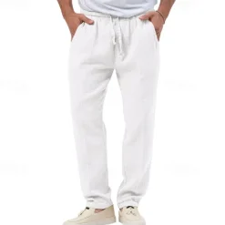 OUKU Men's Trousers Beach Shorts Casual Pants Seersucker Pants Drawstring Elastic Waist Straight Leg Plain Comfort Breathable Daily Holiday Vacation Fashion Casual Black White