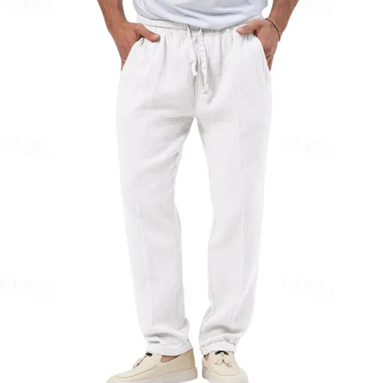OUKU Men's Trousers Beach Shorts Casual Pants Seersucker Pants Drawstring Elastic Waist Straight Leg Plain Comfort Breathable Daily Holiday Vacation Fashion Casual Black White