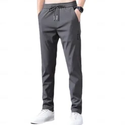 OUKU Men's Trousers Casual Pants Drawstring Elastic Waist Solid Color Breathable Quick Dry Formal Weekend Classic Casual / Sporty Slim Black 1 dark grey 1