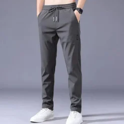 OUKU Men's Trousers Casual Pants Drawstring Elastic Waist Solid Color Breathable Quick Dry Formal Weekend Classic Casual / Sporty Slim Black 1 dark grey 1