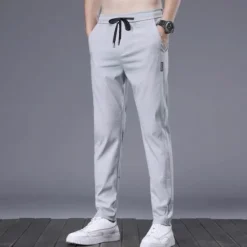 OUKU Men's Trousers Casual Pants Drawstring Elastic Waist Solid Color Breathable Quick Dry Formal Weekend Classic Casual / Sporty Slim Black 1 dark grey 1