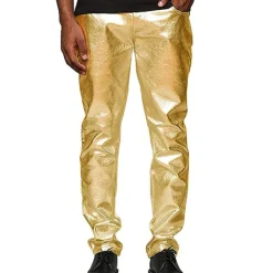 Best OUKU Men's Trousers Casual Pants Shiny Metallic Straight Leg Plain Reflective Comfort Party Casual Holiday Streetwear Stylish Silver Gold