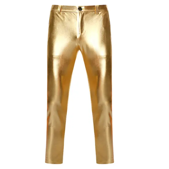 Best OUKU Men's Trousers Casual Pants Shiny Metallic Straight Leg Plain Reflective Comfort Party Casual Holiday Streetwear Stylish Silver Gold