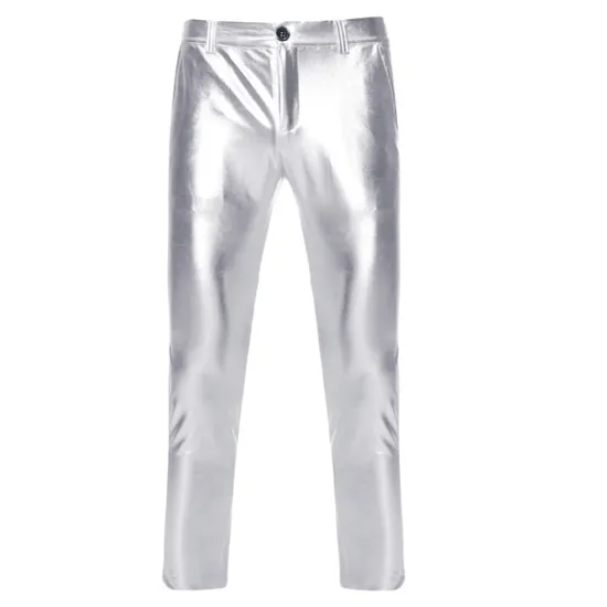 Best OUKU Men's Trousers Casual Pants Shiny Metallic Straight Leg Plain Reflective Comfort Party Casual Holiday Streetwear Stylish Silver Gold