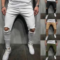 New OUKU Men's Trousers Casual Pants Ripped Straight Leg Solid Colored Comfort Soft Outdoor Daily Streetwear Casual Black White Micro-elastic