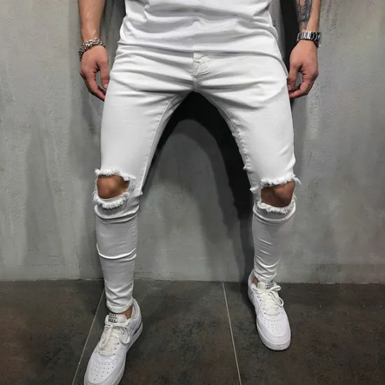 New OUKU Men's Trousers Casual Pants Ripped Straight Leg Solid Colored Comfort Soft Outdoor Daily Streetwear Casual Black White Micro-elastic