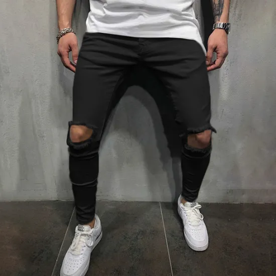 New OUKU Men's Trousers Casual Pants Ripped Straight Leg Solid Colored Comfort Soft Outdoor Daily Streetwear Casual Black White Micro-elastic