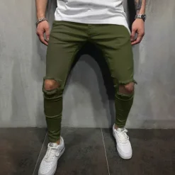 New OUKU Men's Trousers Casual Pants Ripped Straight Leg Solid Colored Comfort Soft Outdoor Daily Streetwear Casual Black White Micro-elastic