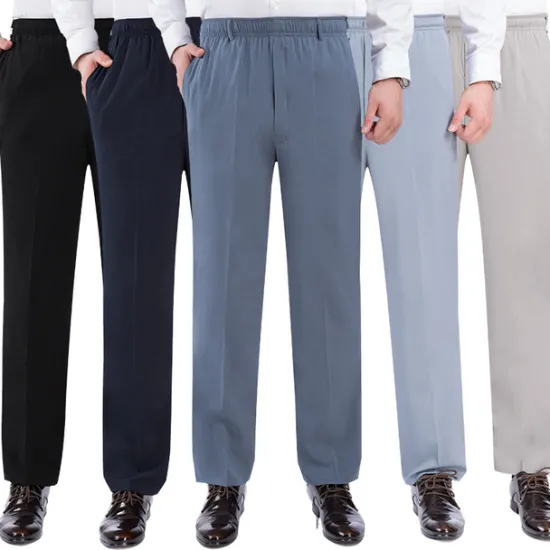 New OUKU Men's Trousers Casual Pants Pocket Elastic Waist Solid Color Comfort Breathable Full Length Daily Stylish Classic Style Black Navy Blue Micro-elastic