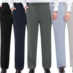 New OUKU Men's Trousers Casual Pants Pocket Elastic Waist Solid Color Comfort Breathable Full Length Daily Stylish Classic Style Black Navy Blue Micro-elastic