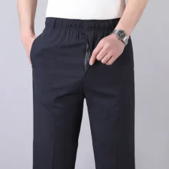 New OUKU Men's Trousers Casual Pants Pocket Elastic Waist Solid Color Comfort Breathable Full Length Daily Stylish Classic Style Black Navy Blue Micro-elastic