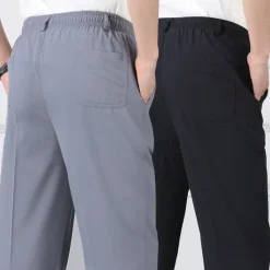 New OUKU Men's Trousers Casual Pants Pocket Elastic Waist Solid Color Comfort Breathable Full Length Daily Stylish Classic Style Black Navy Blue Micro-elastic