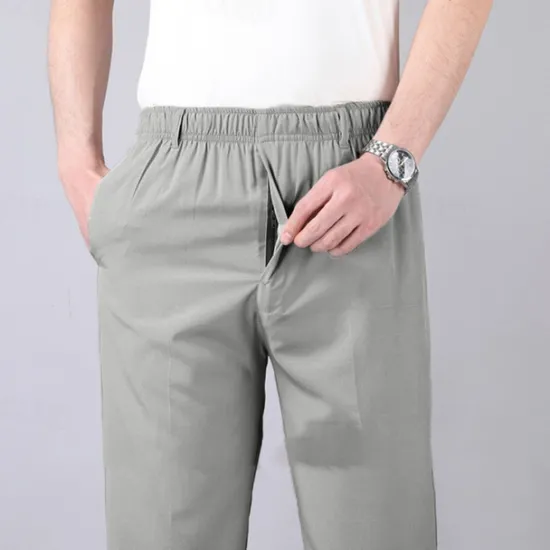 New OUKU Men's Trousers Casual Pants Pocket Elastic Waist Solid Color Comfort Breathable Full Length Daily Stylish Classic Style Black Navy Blue Micro-elastic
