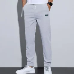 Best OUKU Men's Trousers Casual Pants Stretch Pants Pocket Plain Comfort Breathable Outdoor Daily Going out Fashion Casual Black Light Grey