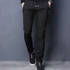 Outlet OUKU Men's Trousers Casual Pants Pocket Drawstring Elastic Waist Solid Colored Comfort Soft Outdoor Daily Gym Casual Athletic Micro-elastic Black