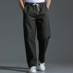 OUKU Men's Trousers Casual Pants Pocket Drawstring Elastic Waist Plain Comfort Sports Outdoor Daily Fashion Casual ArmyGreen Black Micro-elastic