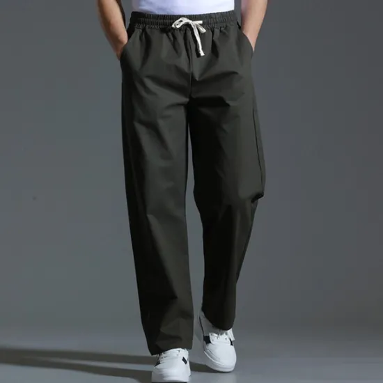 OUKU Men's Trousers Casual Pants Pocket Drawstring Elastic Waist Plain Comfort Sports Outdoor Daily Fashion Casual ArmyGreen Black Micro-elastic