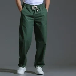 OUKU Men's Trousers Casual Pants Pocket Drawstring Elastic Waist Plain Comfort Sports Outdoor Daily Fashion Casual ArmyGreen Black Micro-elastic