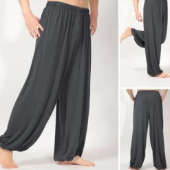 OUKU Men's Trousers Casual Pants Baggy Harem Pants Flowy Solid Color Plain Breathable Soft Full Length Yoga Casual Trousers Casual / Sporty Loose Fit Black White Micro-elastic