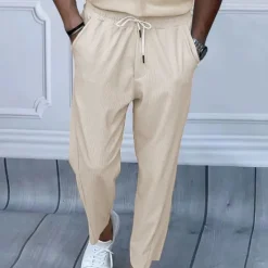 New OUKU Men's Trousers Casual Pants Pocket Drawstring Elastic Waist Plain Comfort Daily Vacation Going out Fashion Casual Black White Micro-elastic