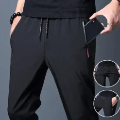 Sale OUKU Men's Trousers Casual Pants Sports Pants Training Pants Elastic Waist Plain Breathable Soft Ankle-Length Gym Sports Loose Fit Black Blue Micro-elastic