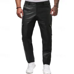 Hot OUKU Men's Trousers Casual Pants Lederhosen Pocket Elastic Waist Plain Comfort Outdoor Daily Fashion Casual Black Red Micro-elastic