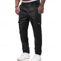 Hot OUKU Men's Trousers Casual Pants Lederhosen Pocket Elastic Waist Plain Comfort Outdoor Daily Fashion Casual Black Red Micro-elastic