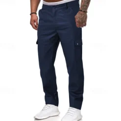 Hot OUKU Men's Trousers Casual Pants Lederhosen Pocket Elastic Waist Plain Comfort Outdoor Daily Fashion Casual Black Red Micro-elastic