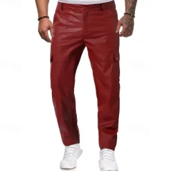 Hot OUKU Men's Trousers Casual Pants Lederhosen Pocket Elastic Waist Plain Comfort Outdoor Daily Fashion Casual Black Red Micro-elastic