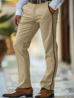 Clearance OUKU Men's Trousers Chinos Casual Pants Patchwork Front Pocket Solid Color Comfort Full Length Business Daily Holiday Fashion Chic & Modern White Khaki Stretchy