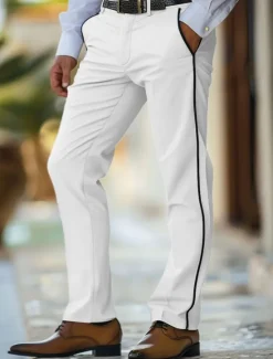 Clearance OUKU Men's Trousers Chinos Casual Pants Patchwork Front Pocket Solid Color Comfort Full Length Business Daily Holiday Fashion Chic & Modern White Khaki Stretchy
