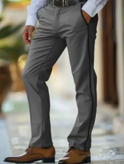 Clearance OUKU Men's Trousers Chinos Casual Pants Patchwork Front Pocket Solid Color Comfort Full Length Business Daily Holiday Fashion Chic & Modern White Khaki Stretchy