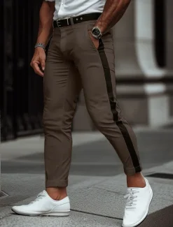 New OUKU Men's Trousers Chinos Casual Pants Side Stripe Front Pocket Color Block Plain Comfort Soft Daily Holiday Going out Fashion Streetwear Stretchy Coffee